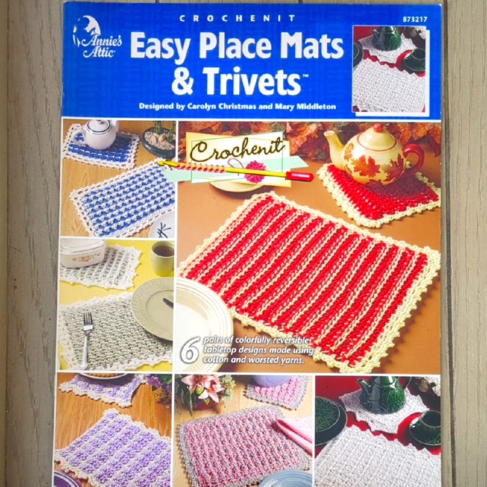 Annie's Attic Crochetnit Easy Place Mats and Trivets Pattern 6 pairs of designs